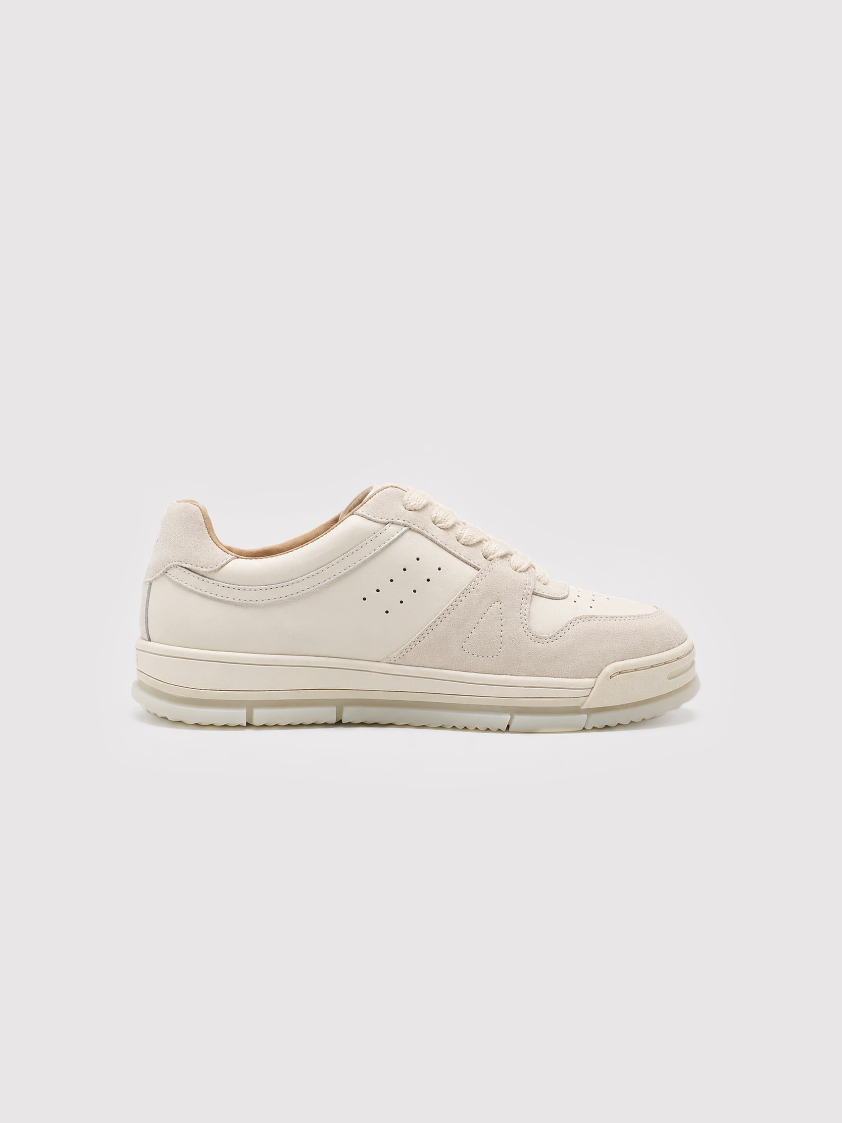 Cream Leather & Suede Low-Top Court Sneakers