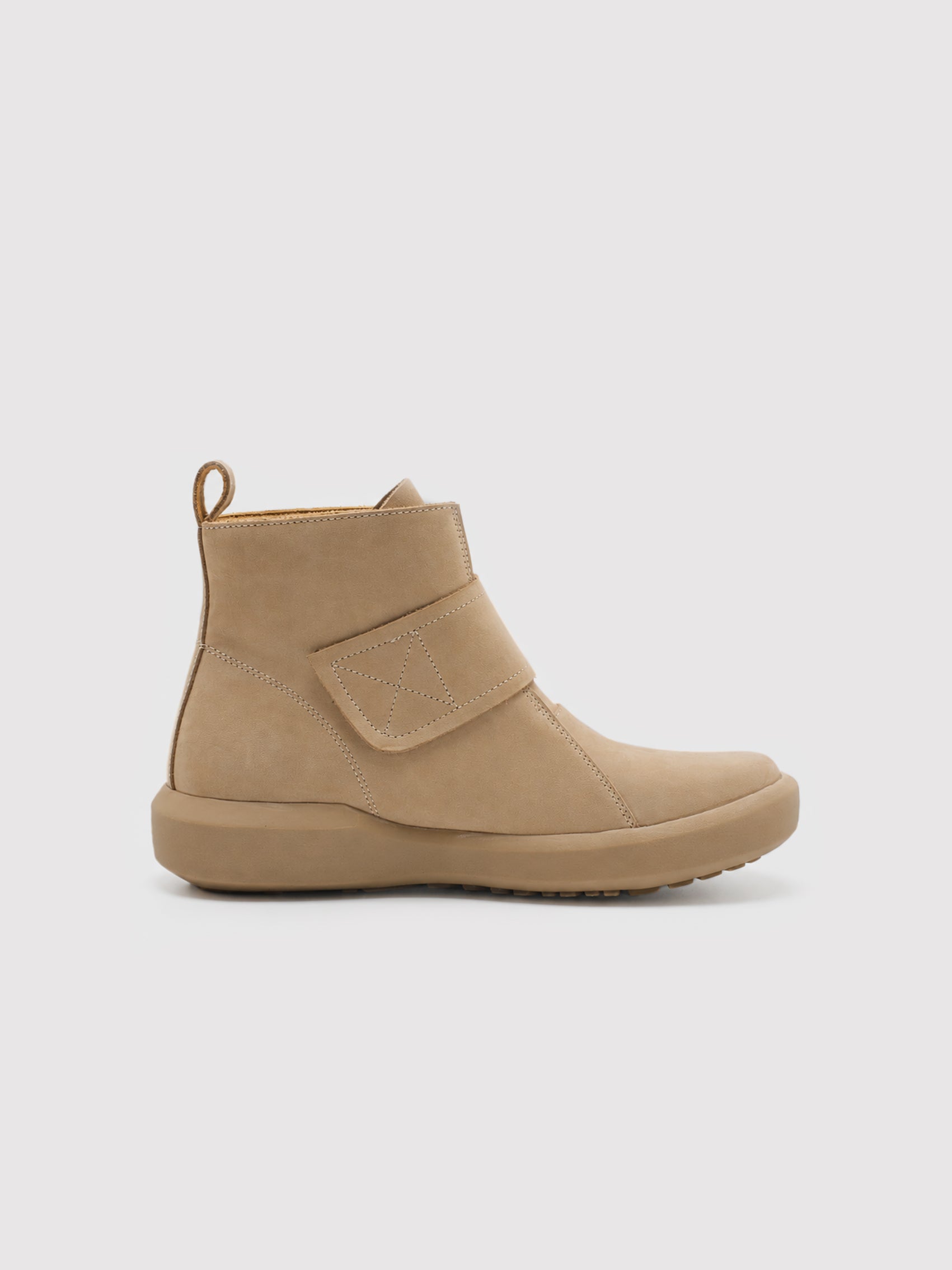 Beige Nubuck Ankle Boots with Strap Detail & Chunky Sole