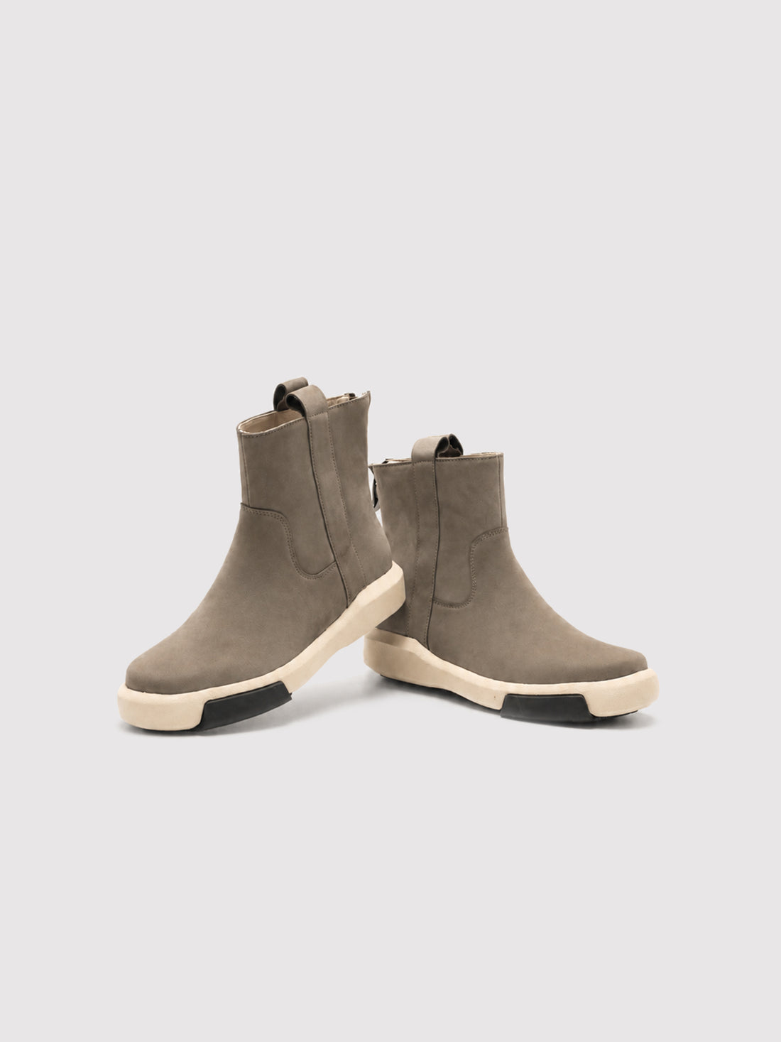 Soho Block Taupe Nubuck Leather Side-Zip Chelsea Boots, pair viewed from the front at an angle.