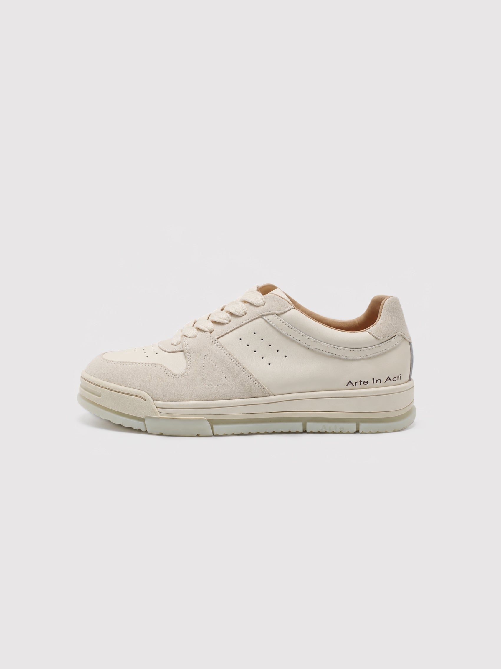Cream Leather & Suede Low-Top Court Sneakers