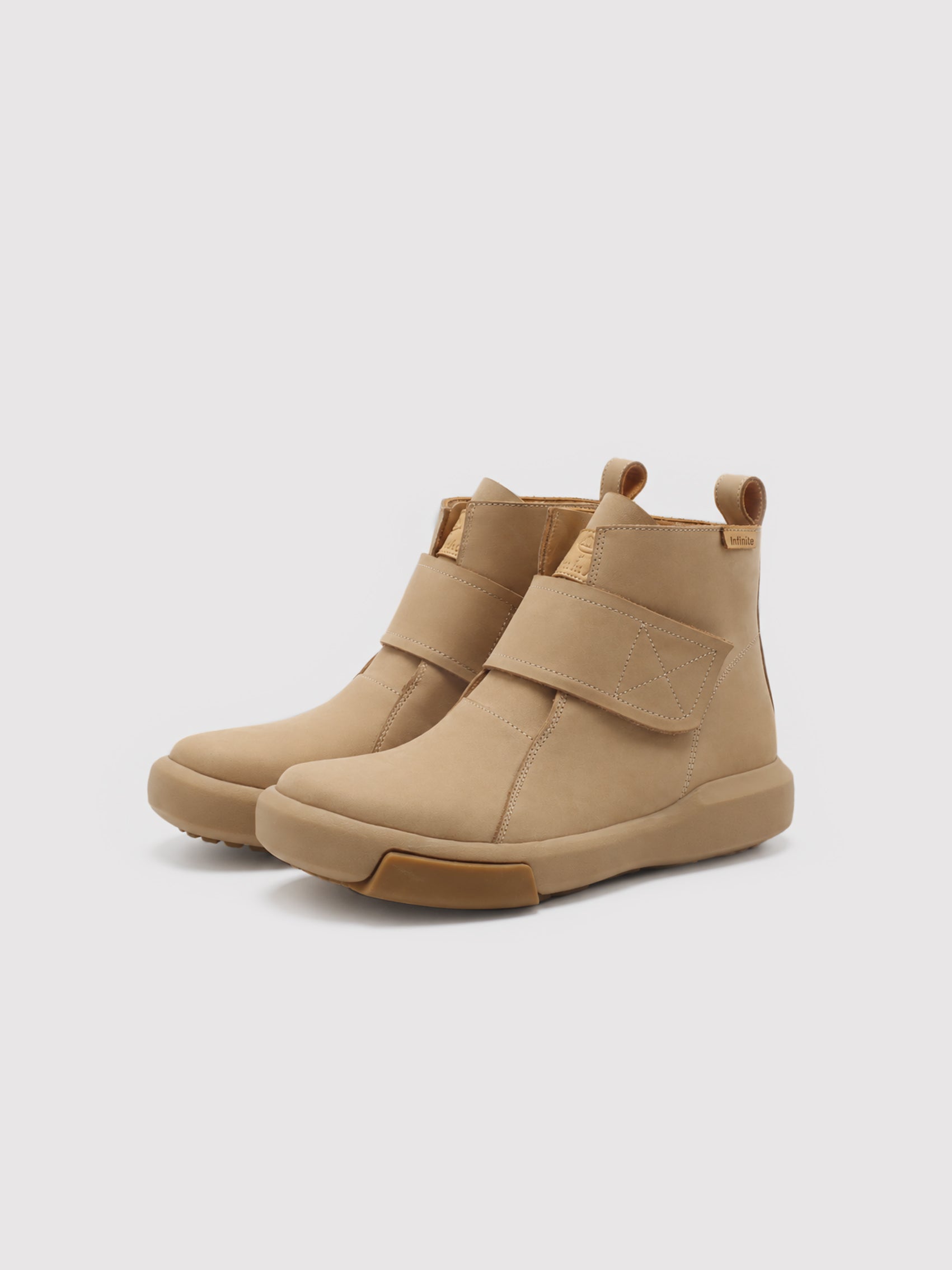 Beige Nubuck Ankle Boots with Strap Detail & Chunky Sole