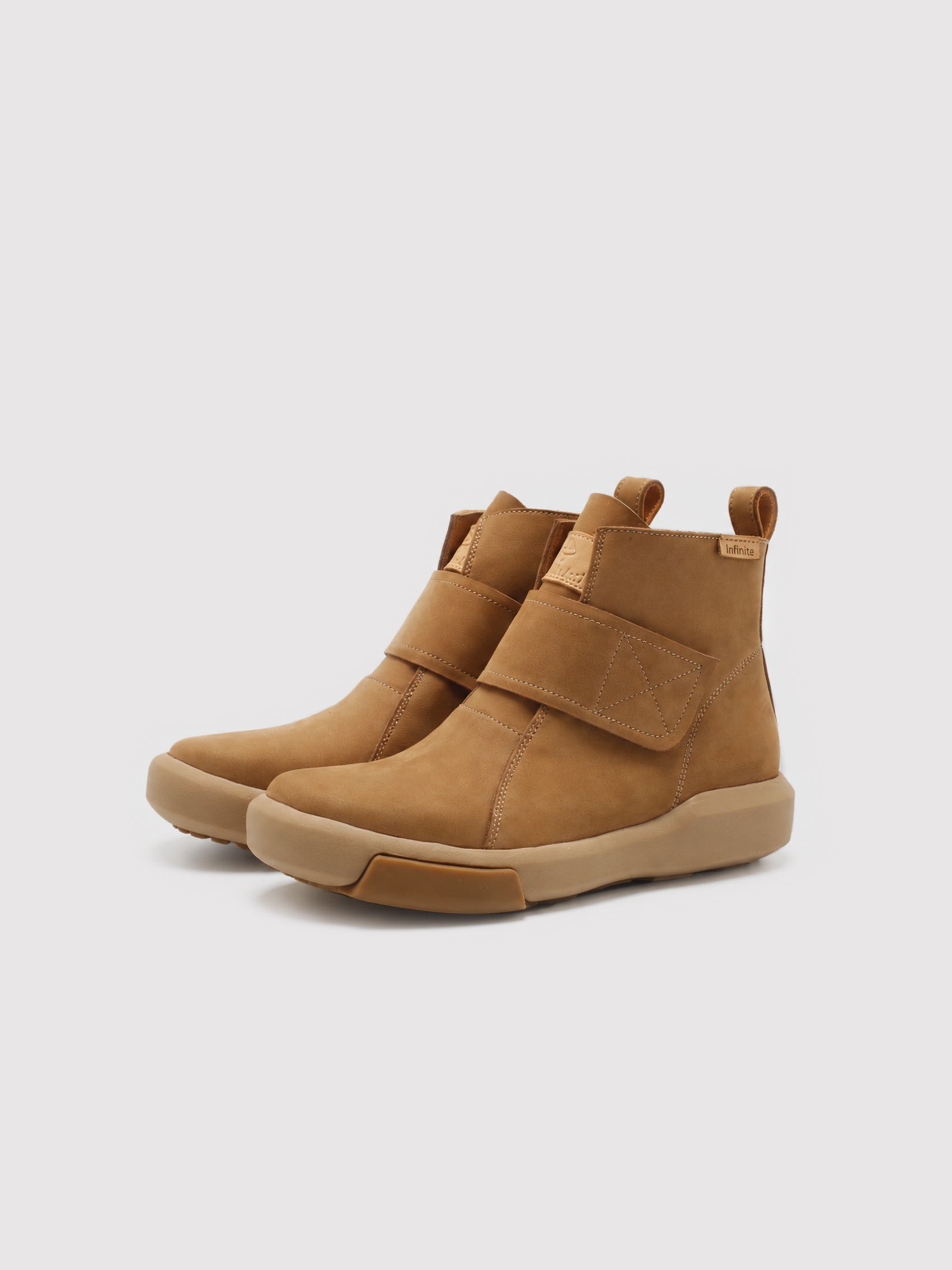 Camel Nubuck Ankle Boots with Strap Detail & Two-Tone Sole