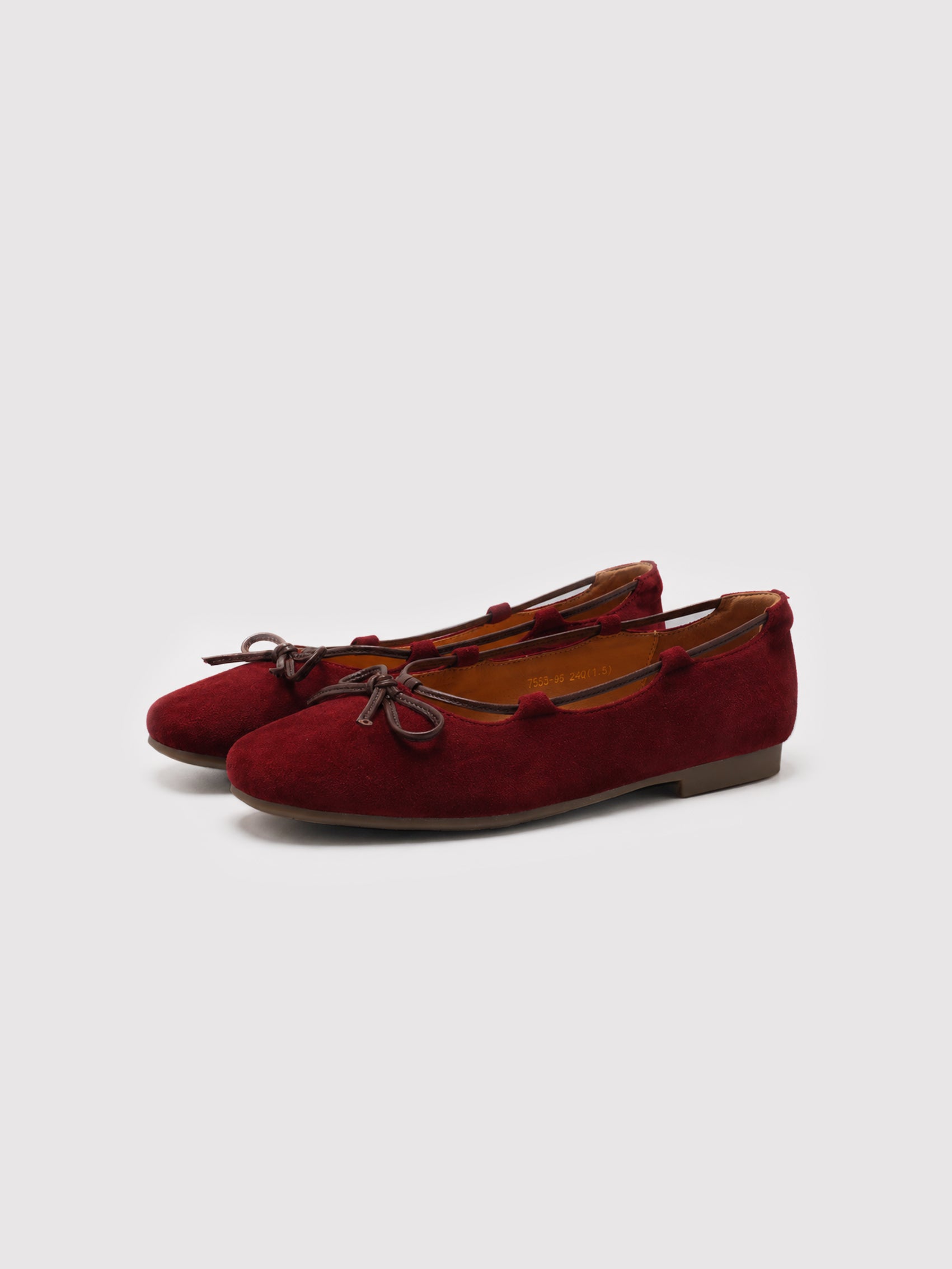 Rich Red Suede Ballet Flats with Leather Bow Accent
