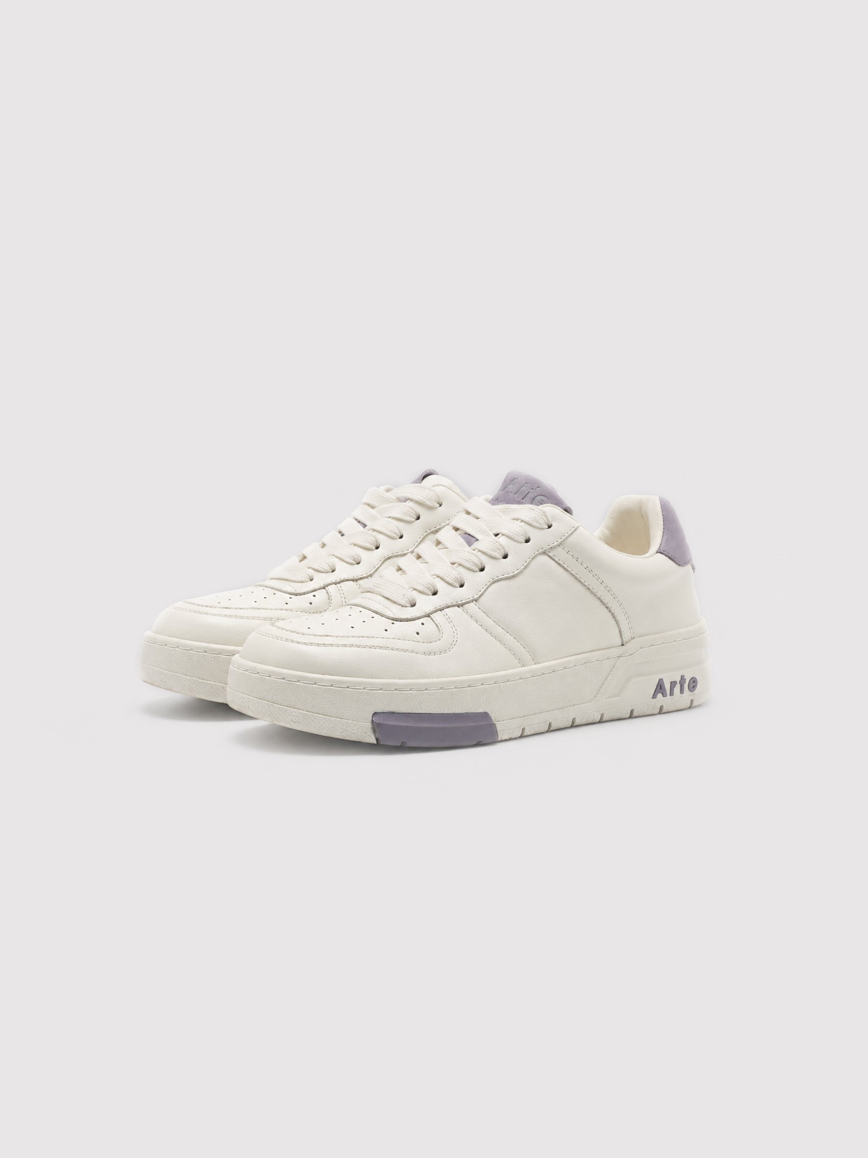 Minimalist Off-White Leather Casual Shoes with Purple Accents
