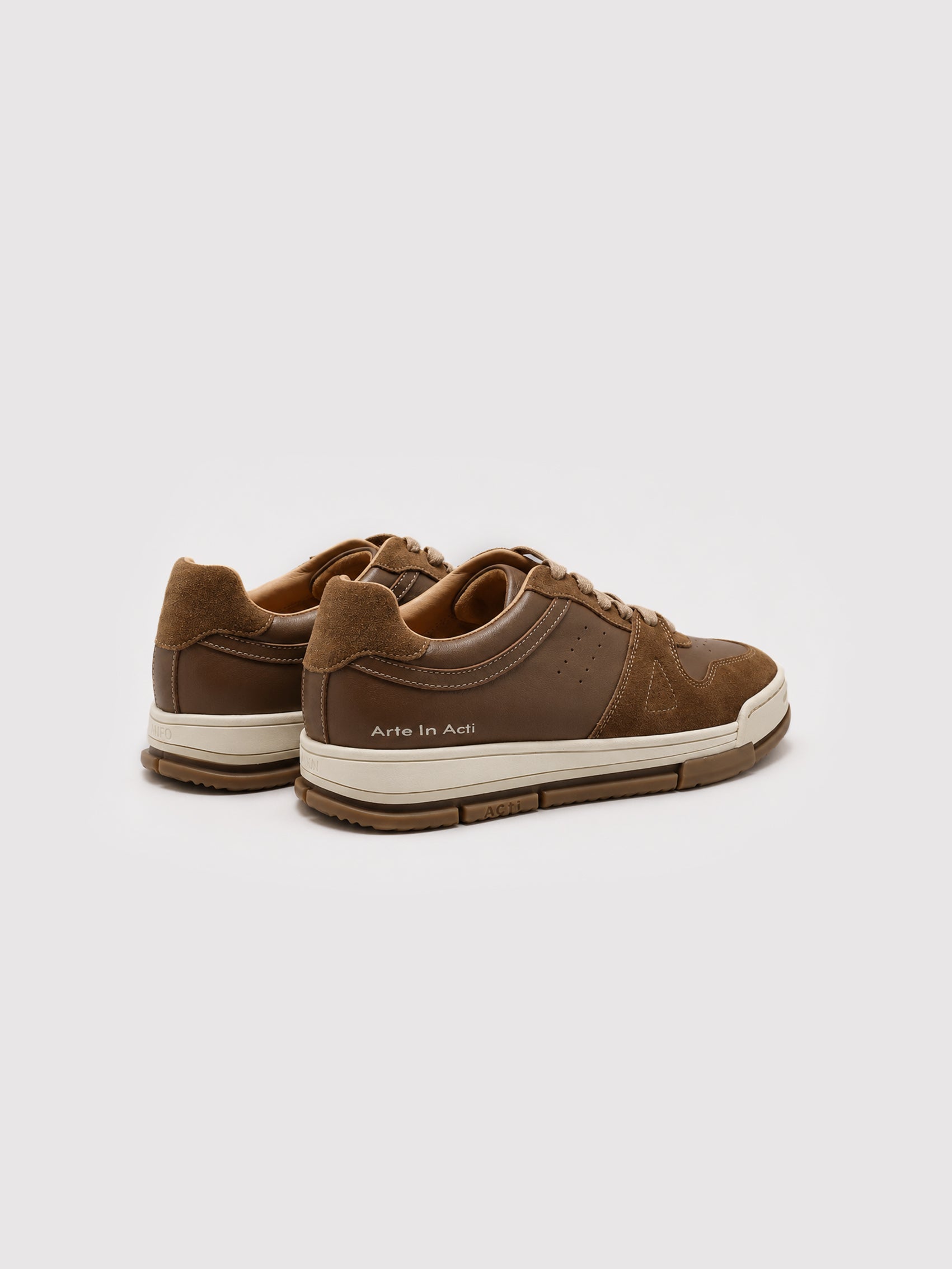 Brown Leather & Suede Low-Top Court Sneakers