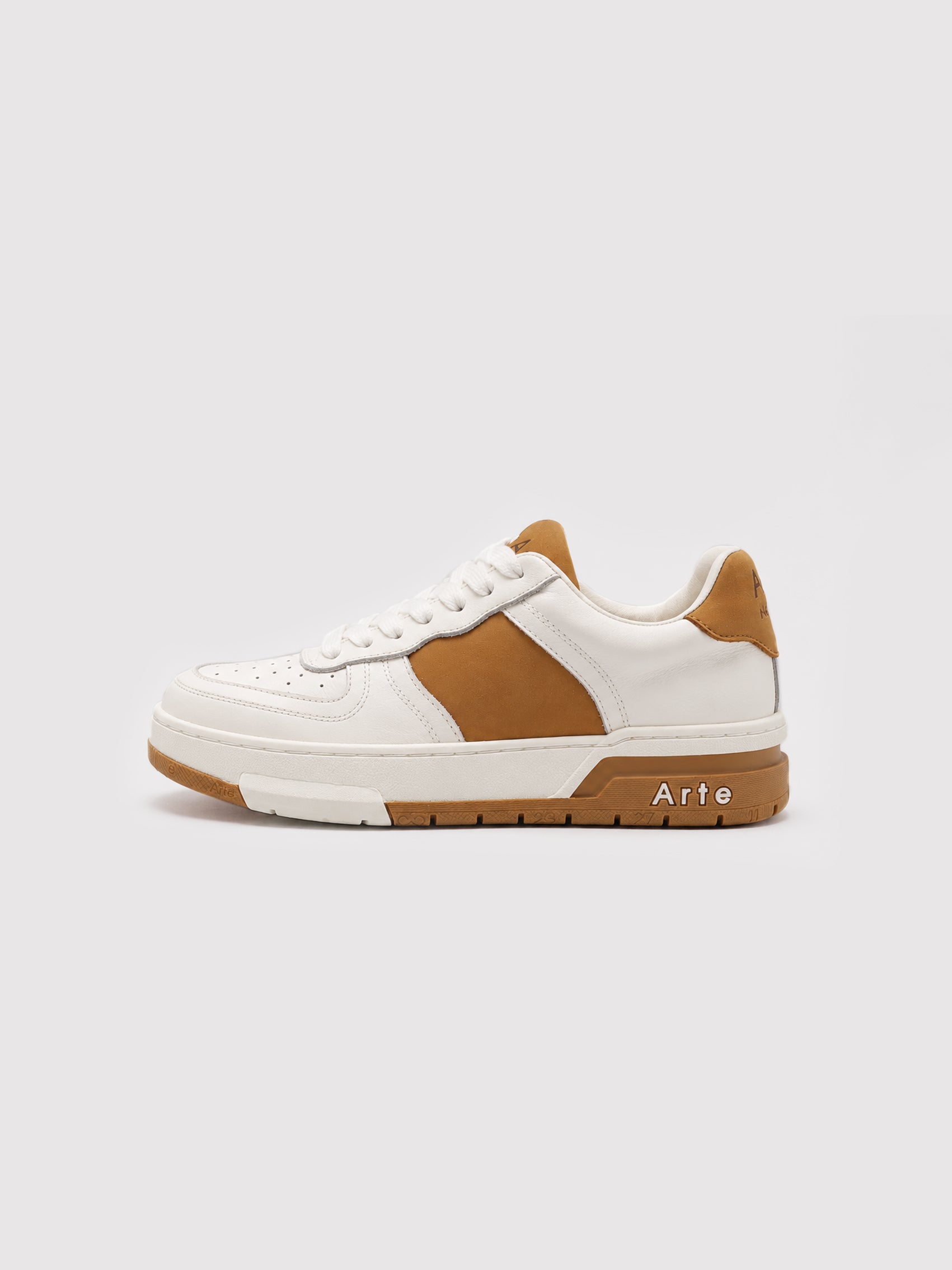 Classic Two-Tone White & Tan Leather-Suede Casual Sneakers