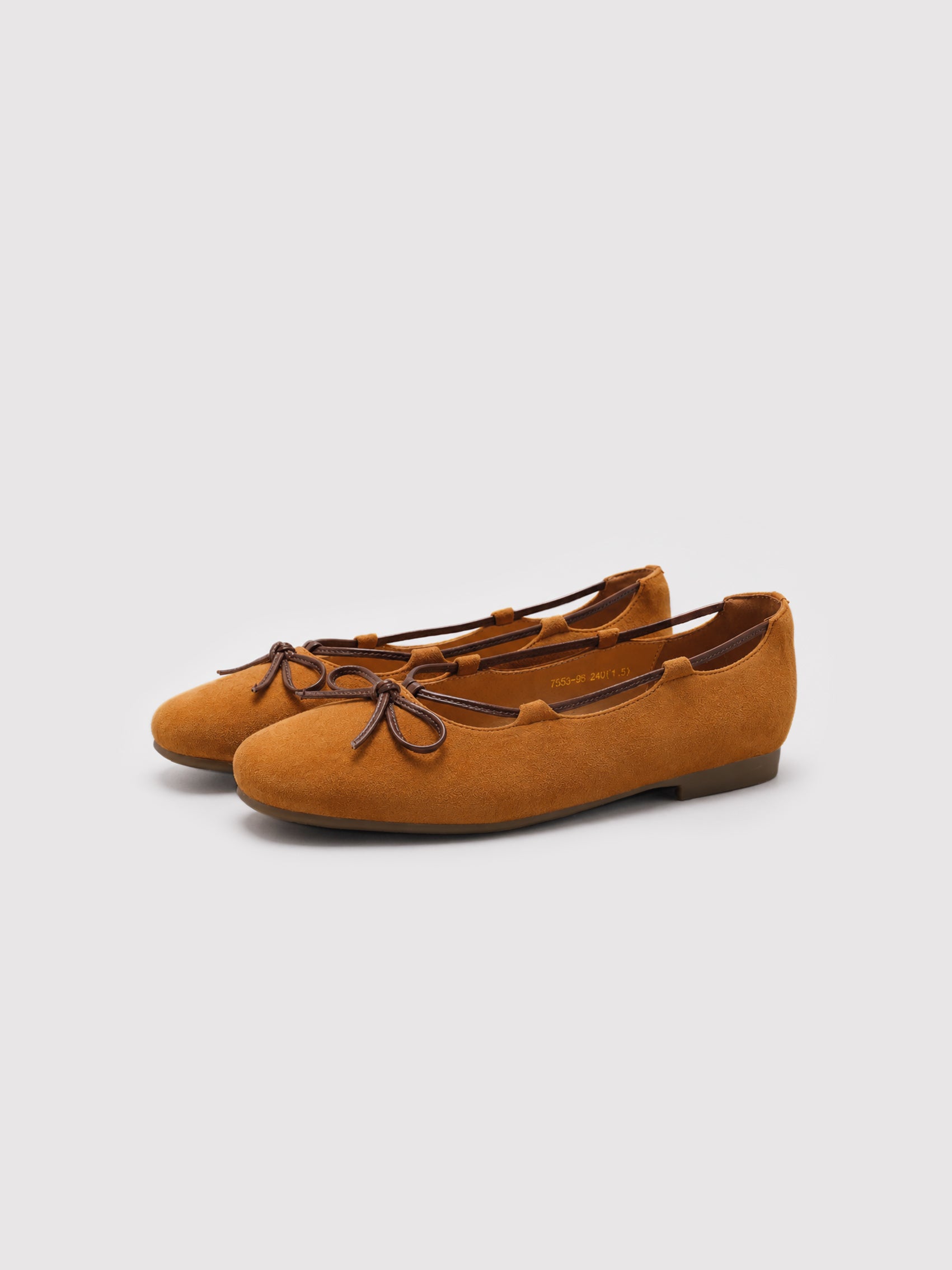 Soft Camel Suede Ballet Flats with Leather Bow Accent
