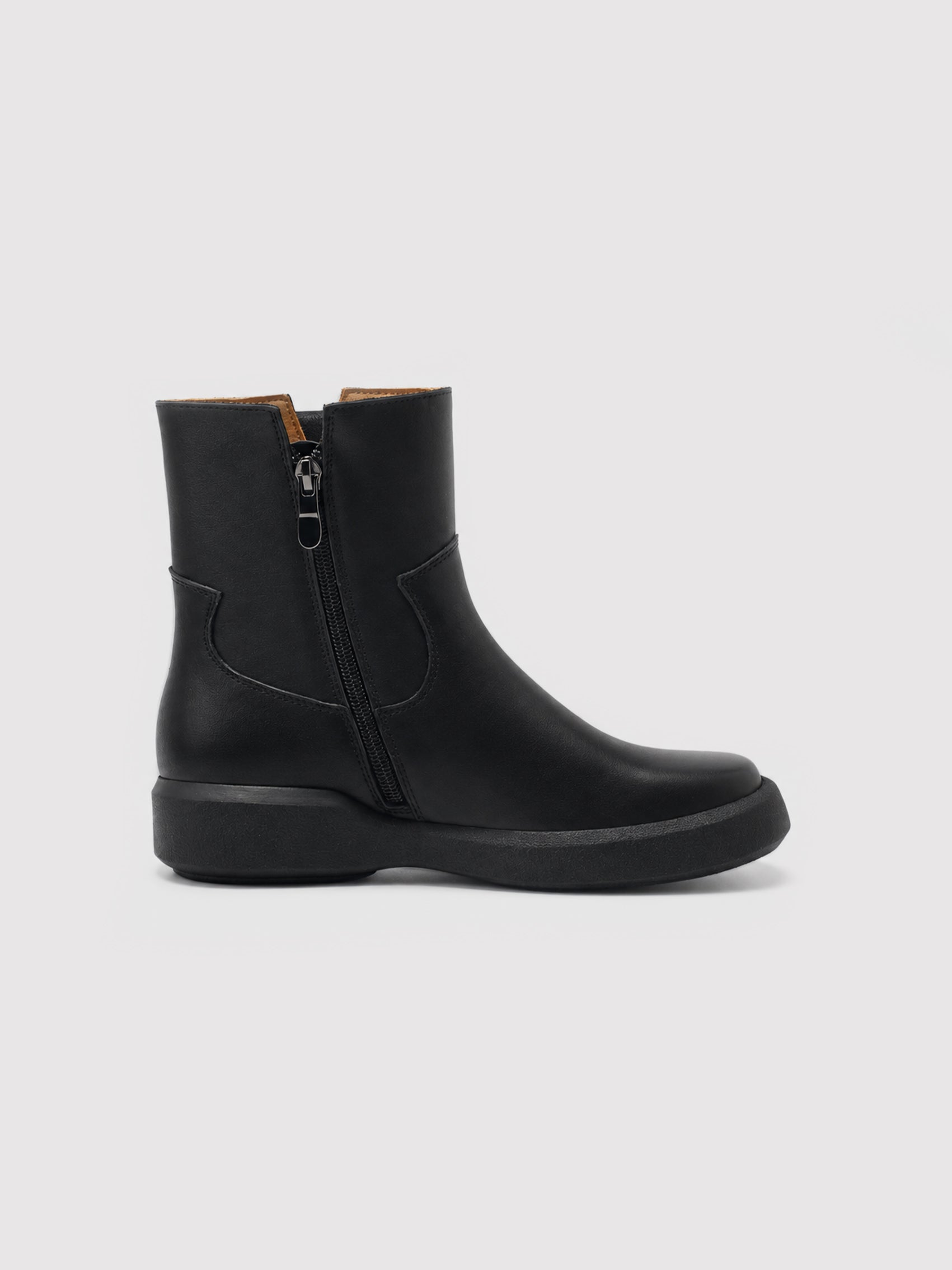 Minimalist Black Leather Ankle Boots with Functional Zipper