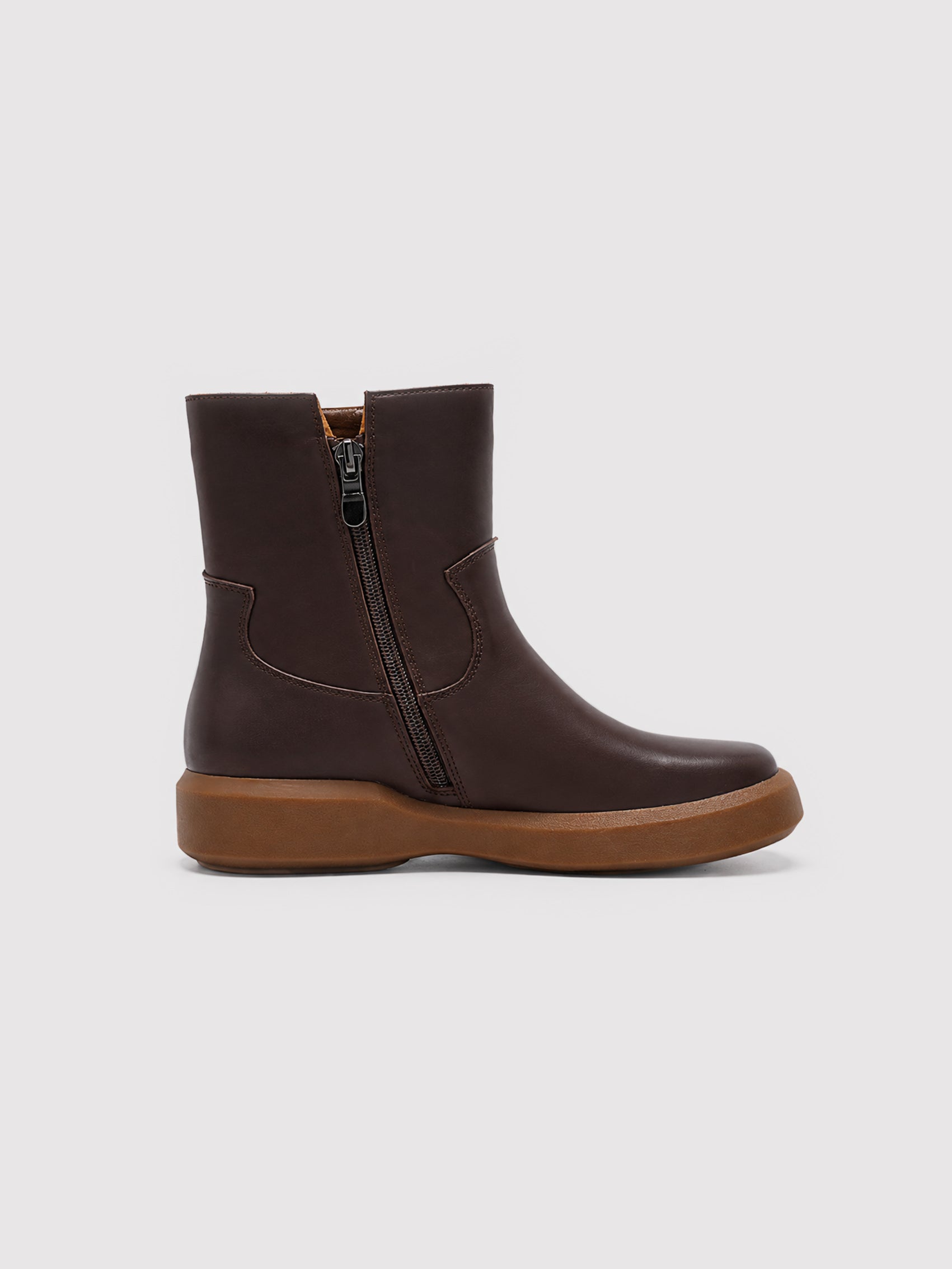 Minimalist Dark Brown Leather Ankle Boots with Side Zip