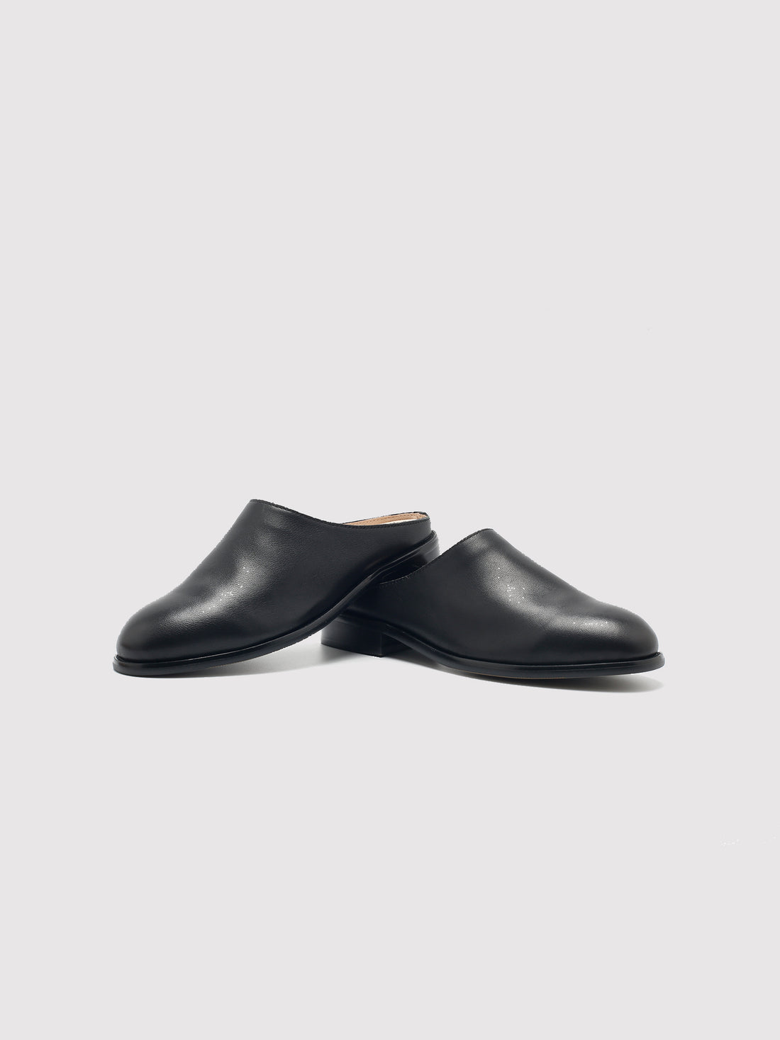 Black Leather Mules