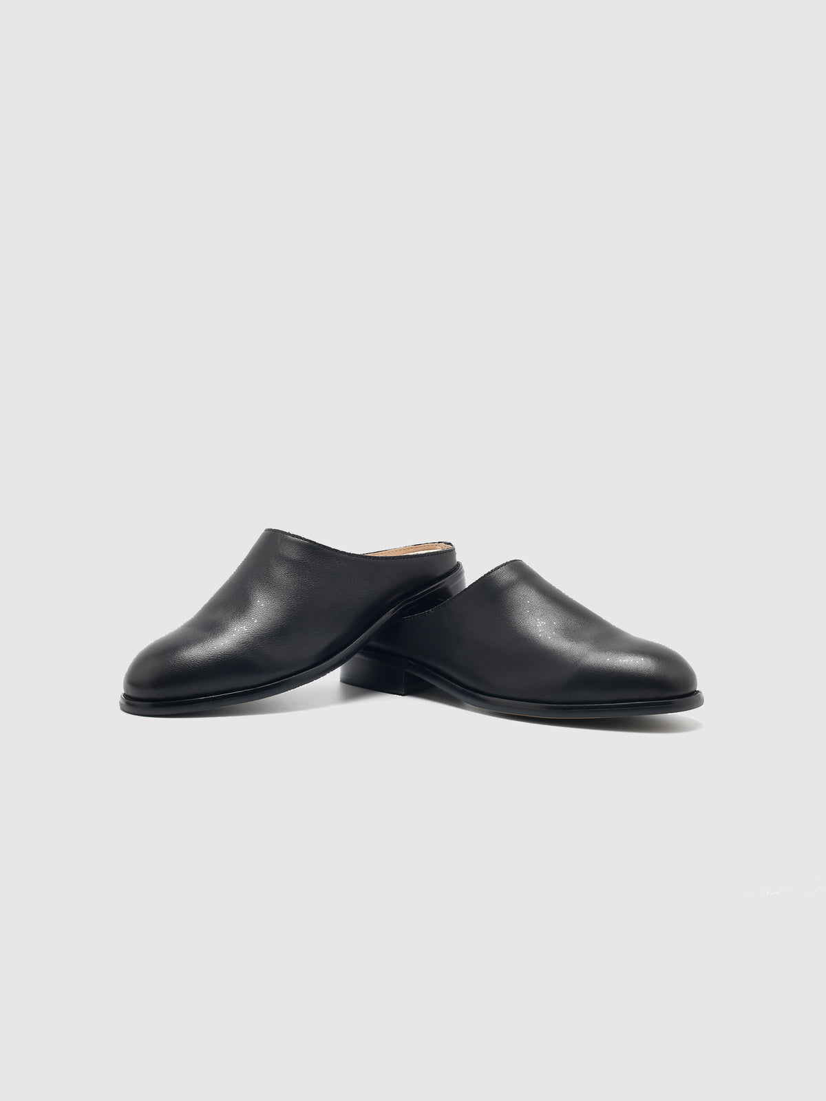 Black Leather Mules