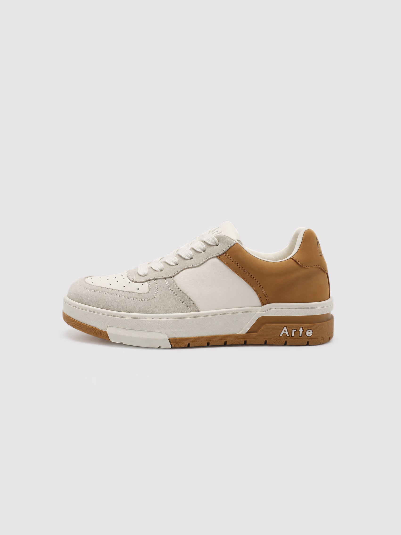 Retro Court Sneakers in Grey, White & Tan Leather