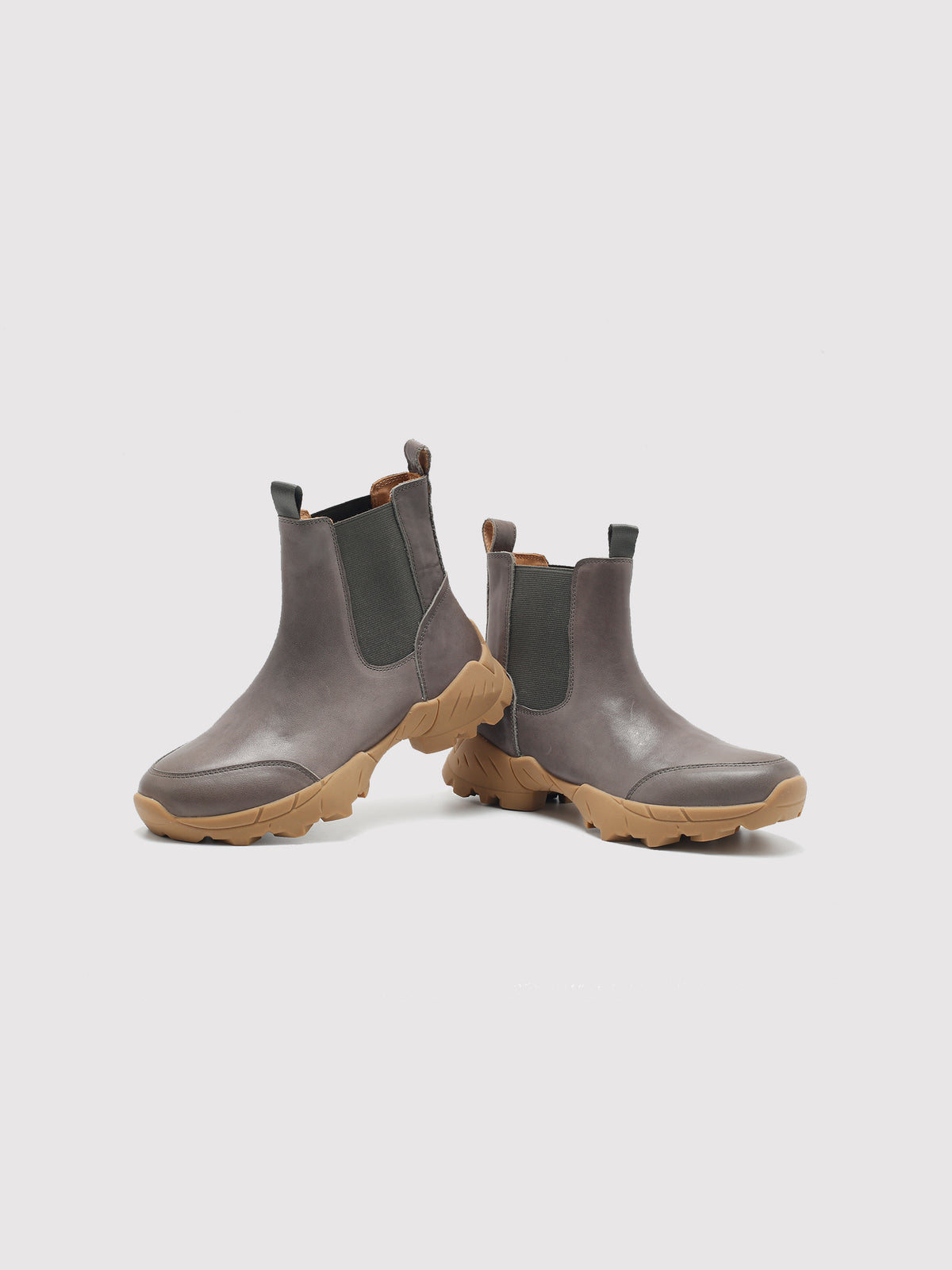 Grey Khaki Ankle Boots, pair arranged at different angles.