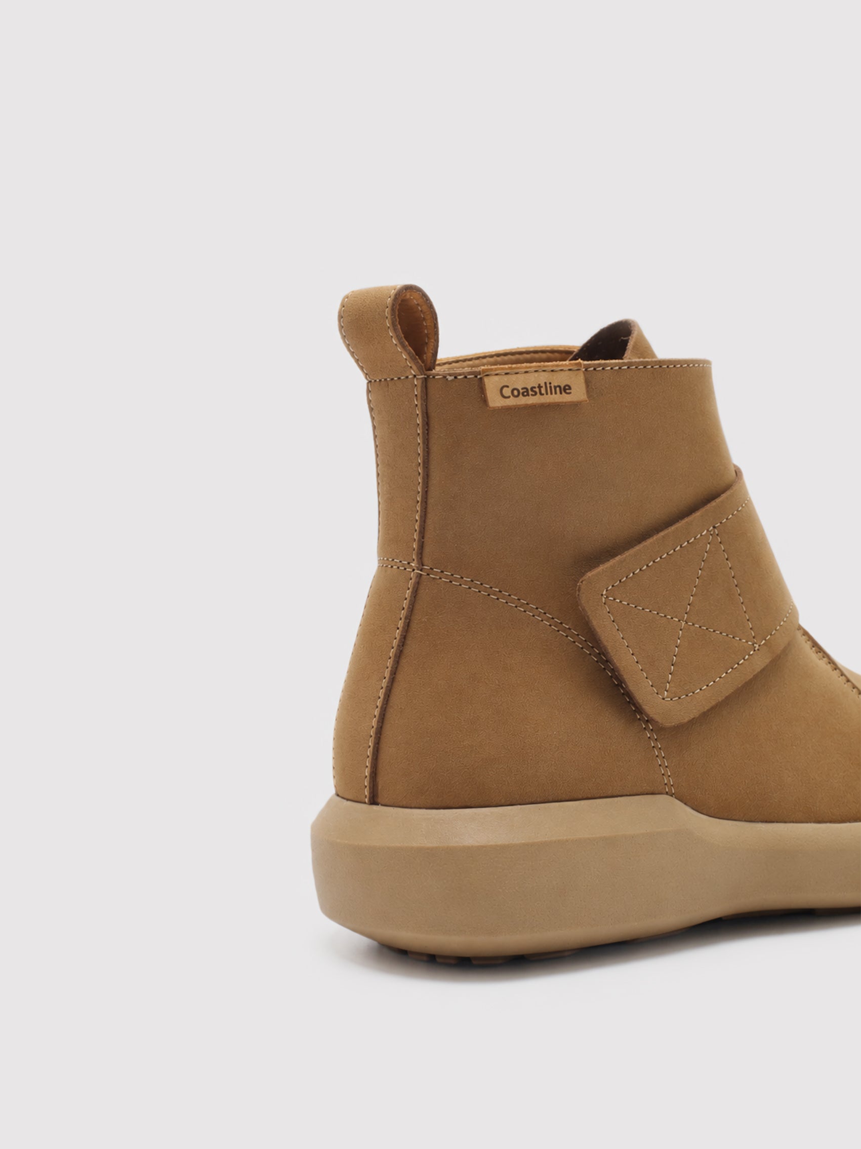 Camel Nubuck Ankle Boots with Strap Detail & Two-Tone Sole