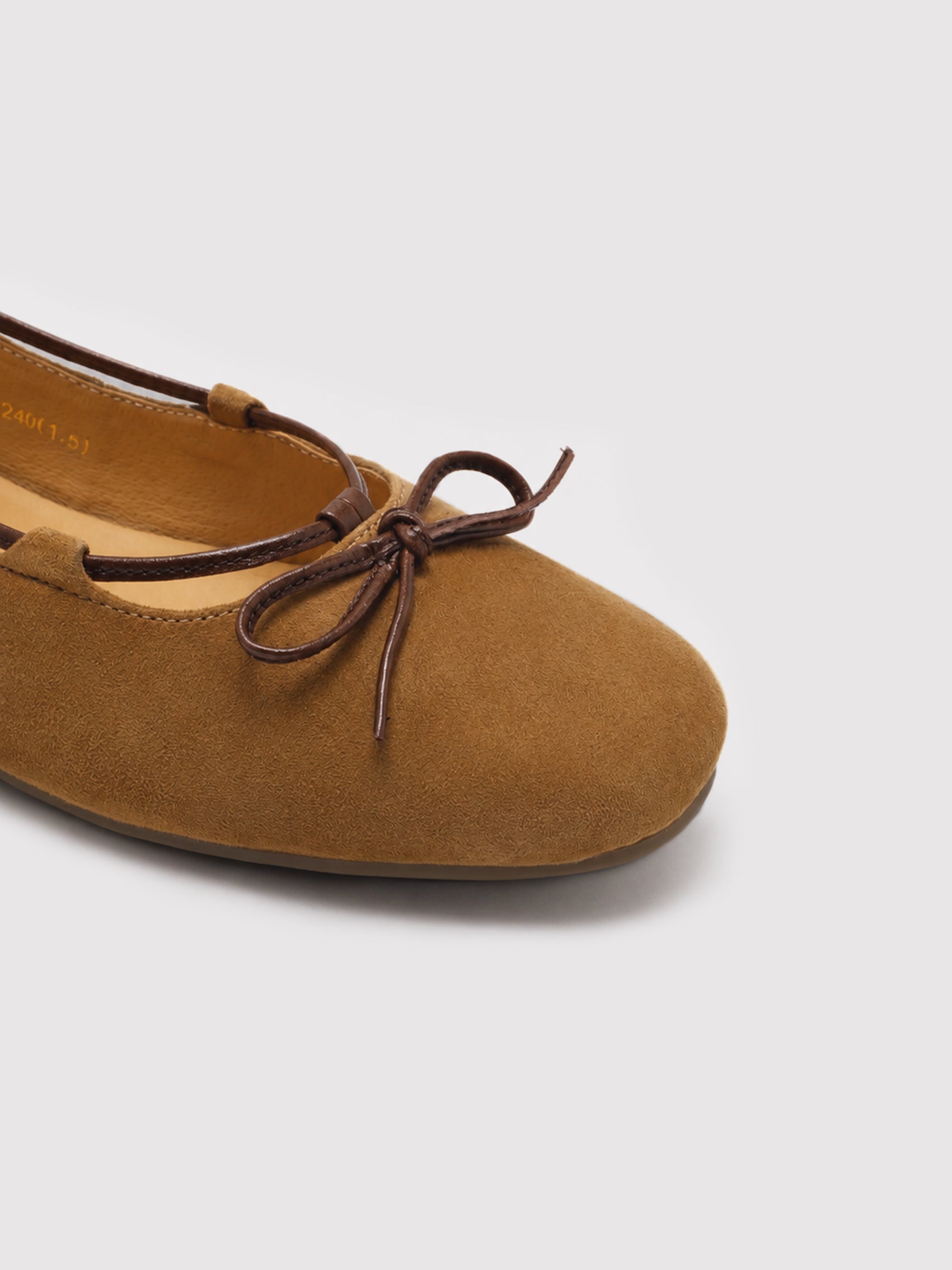 Soft Camel Suede Ballet Flats with Leather Bow Accent