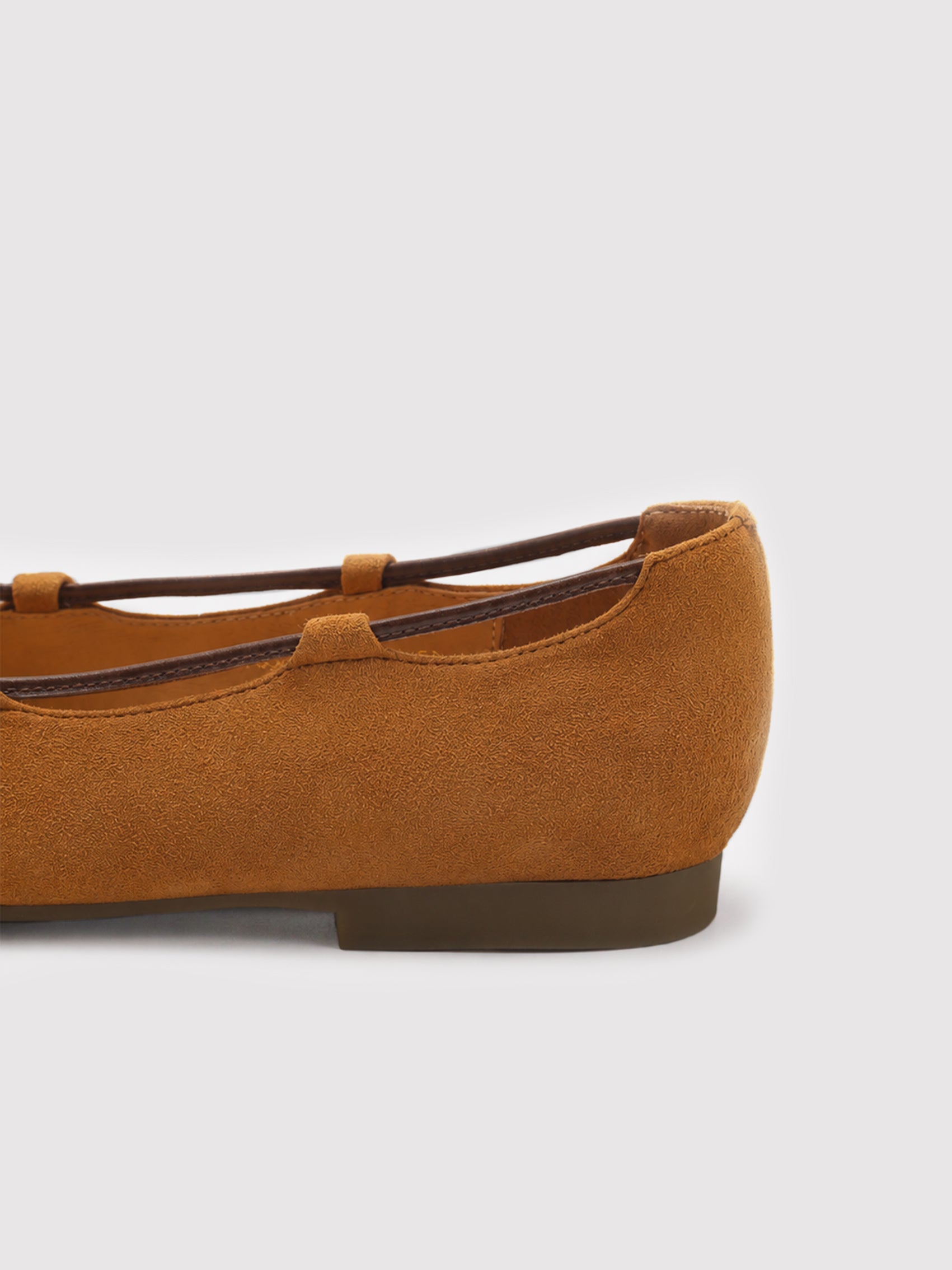 Soft Camel Suede Ballet Flats with Leather Bow Accent