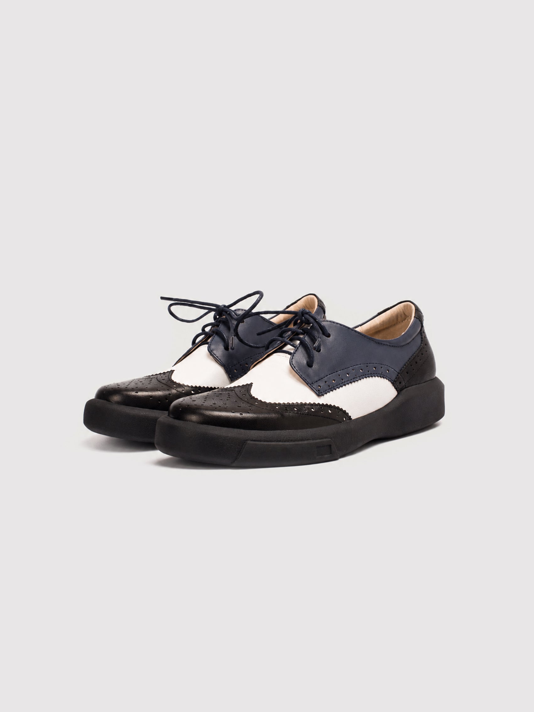 Dandy Block Tri-Color Leather Brogue Oxford Shoes