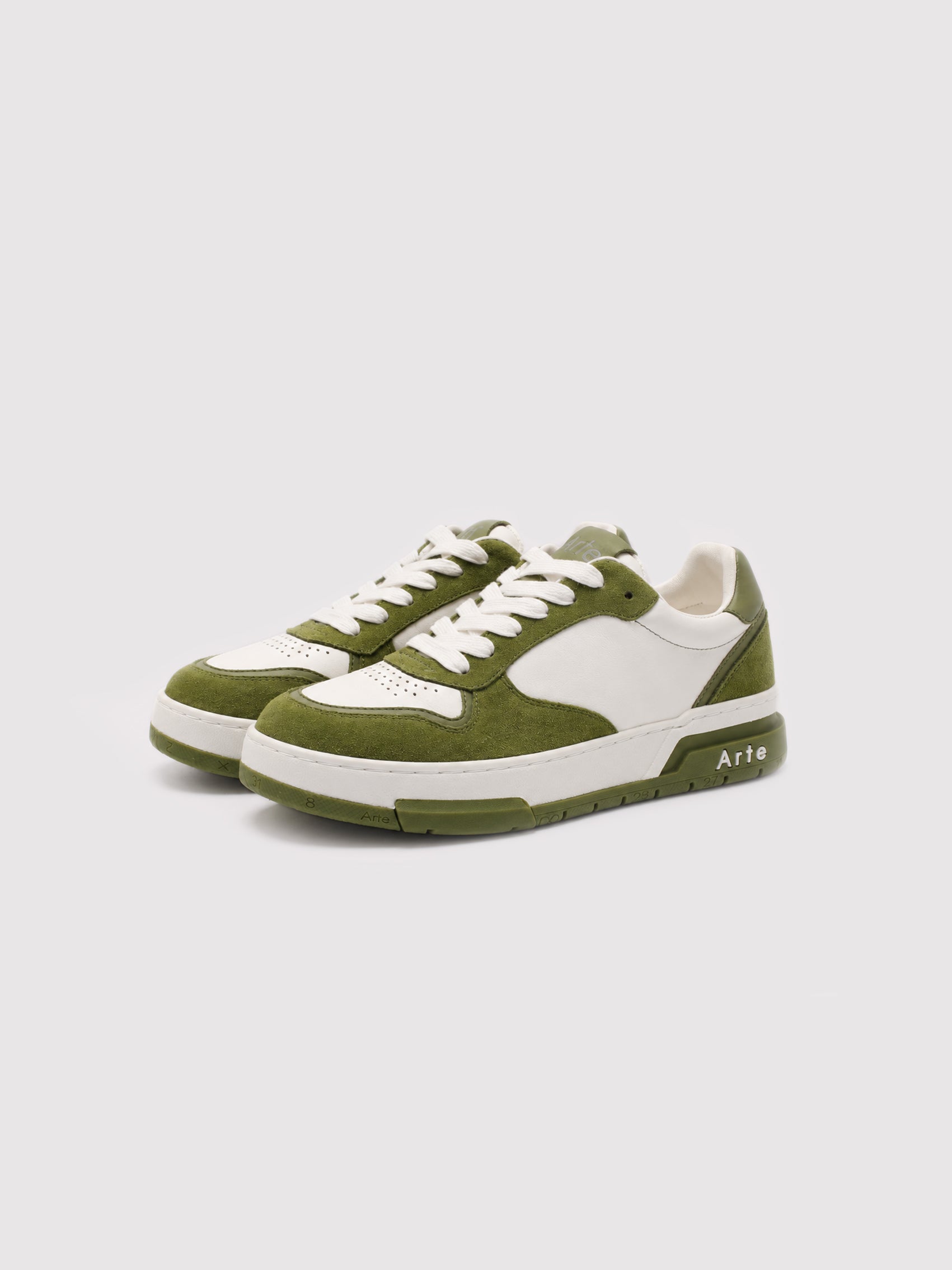 Arte Olive Green & White Suede-Trimmed Casual Shoes