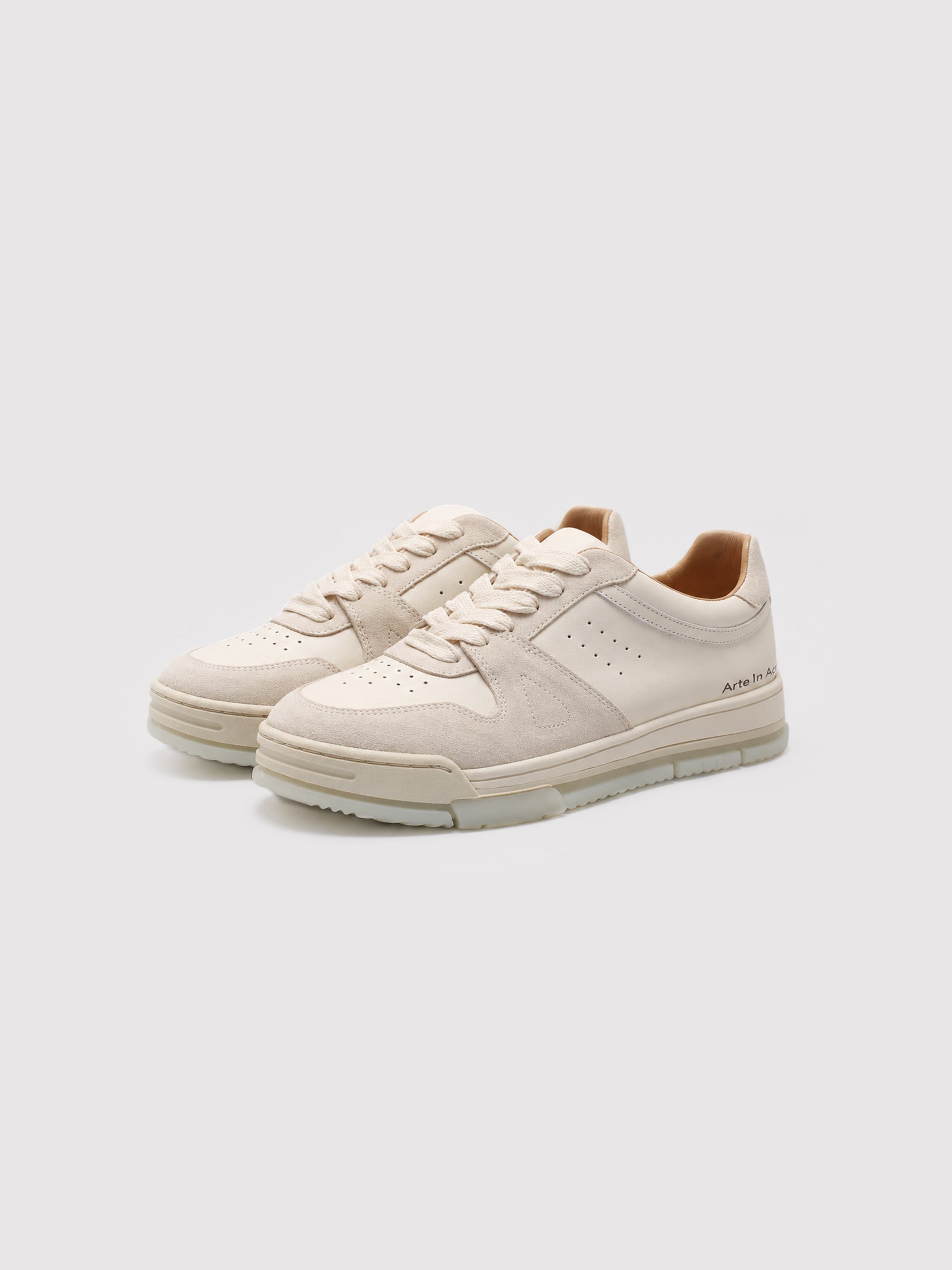 Cream Leather & Suede Low-Top Court Sneakers
