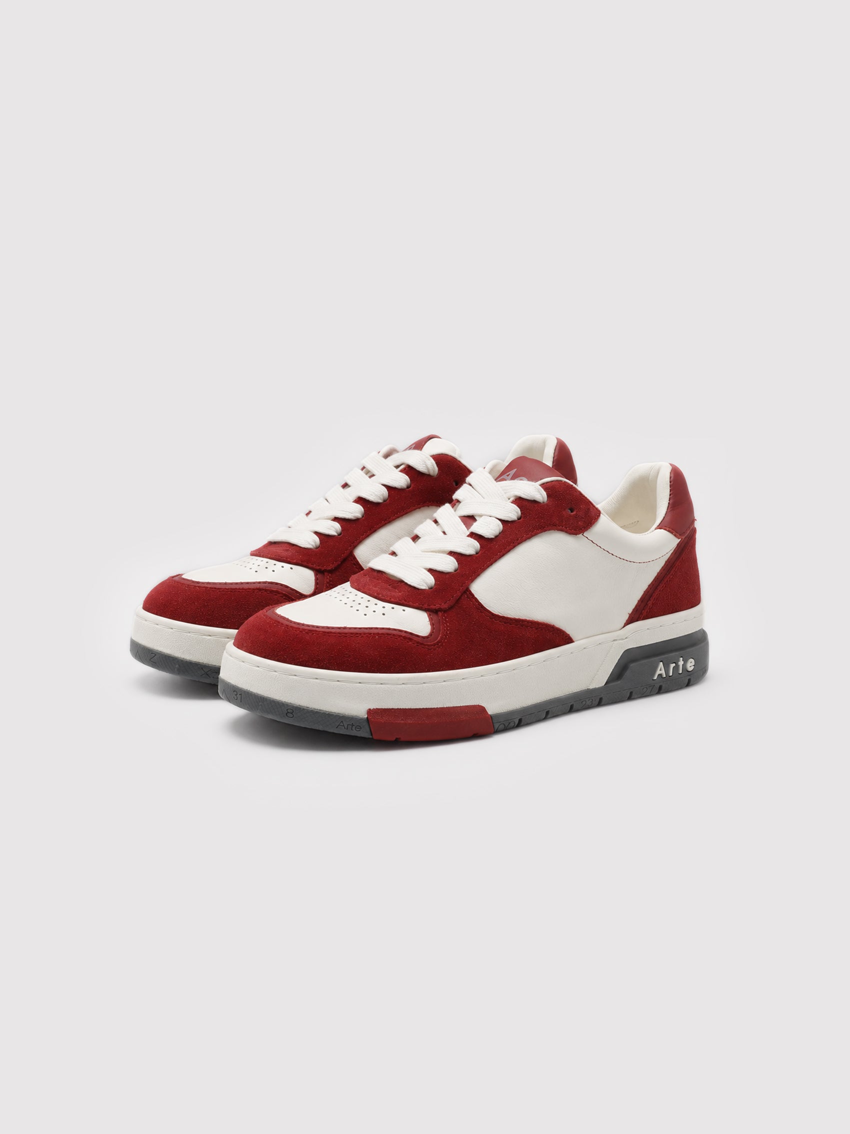 Red Suede & White Leather Low-Top Court Sneakers