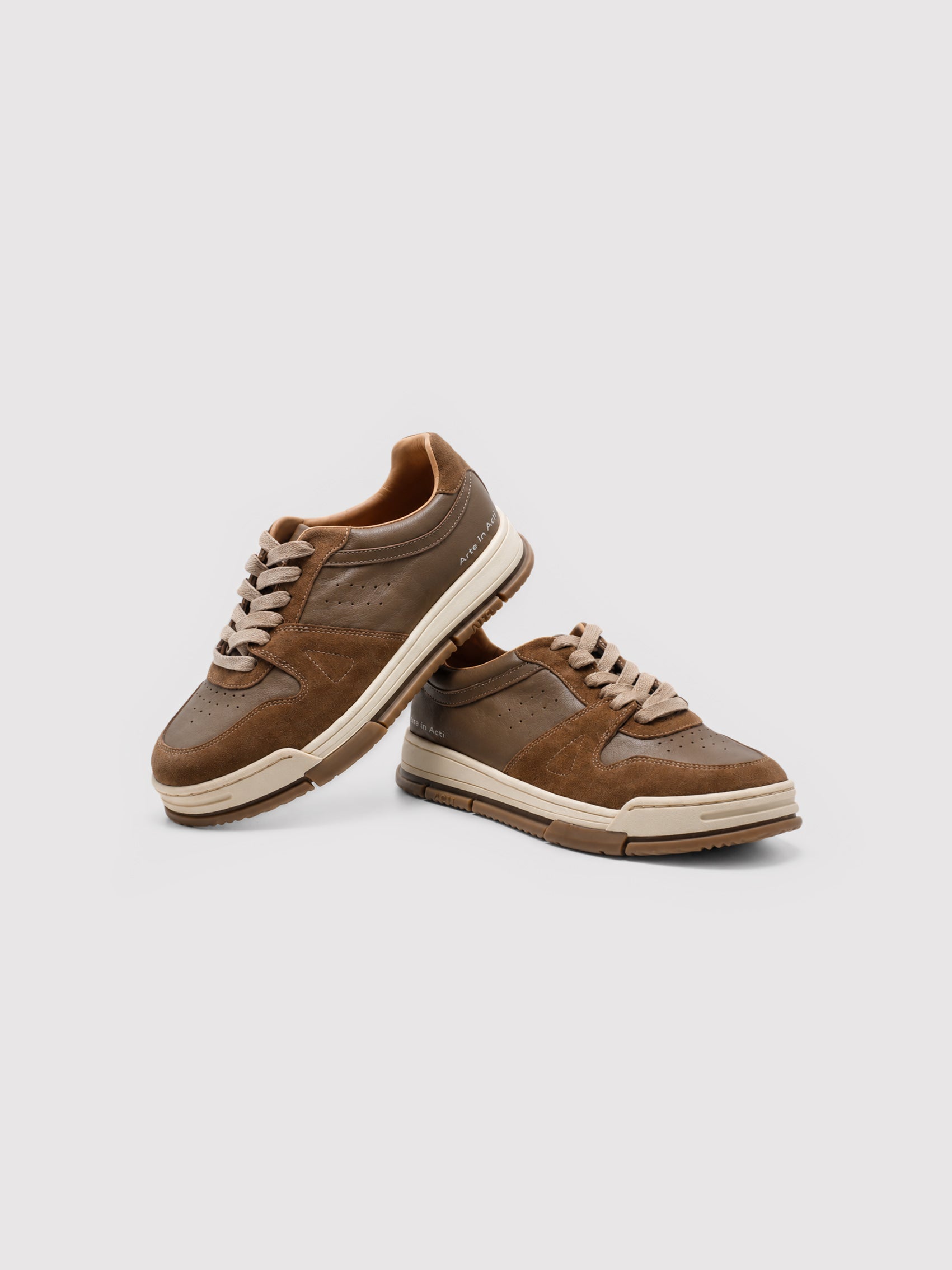 Brown Leather & Suede Low-Top Court Sneakers