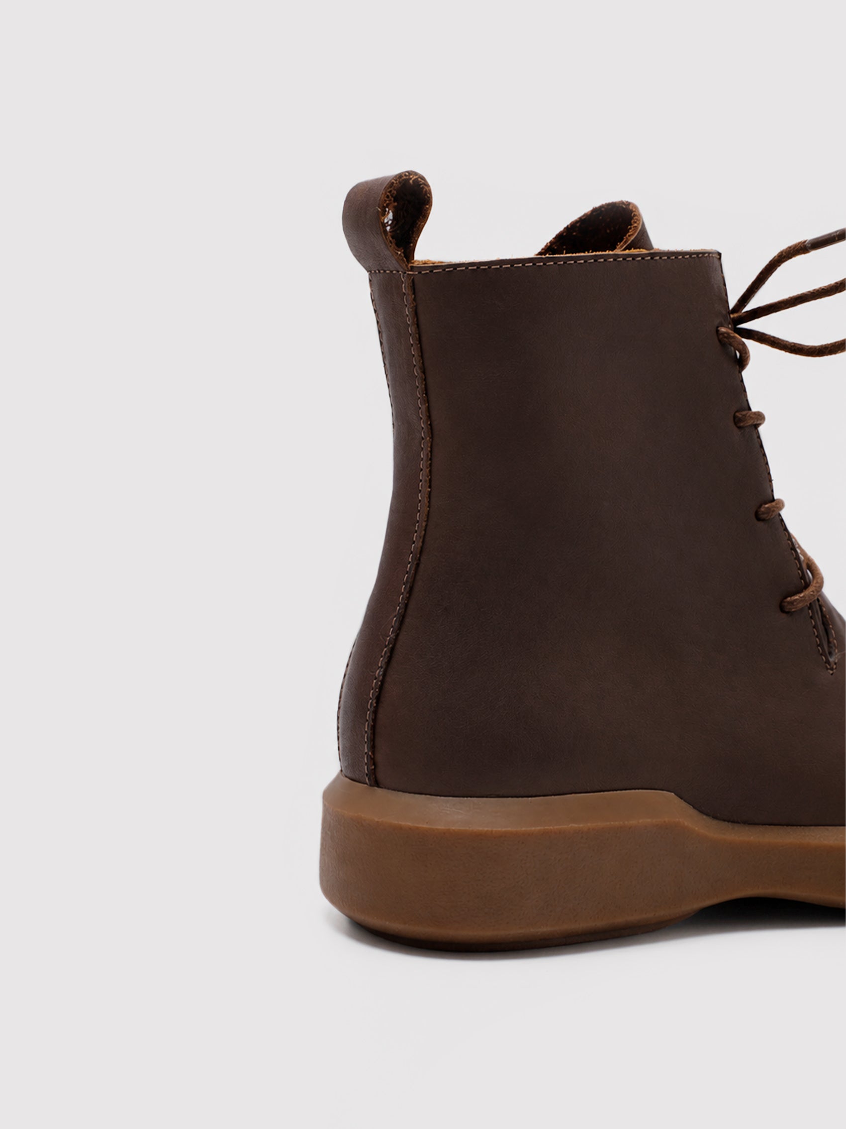 Cognac Brown Leather Lace-Up Ankle Boots with Chunky Sole
