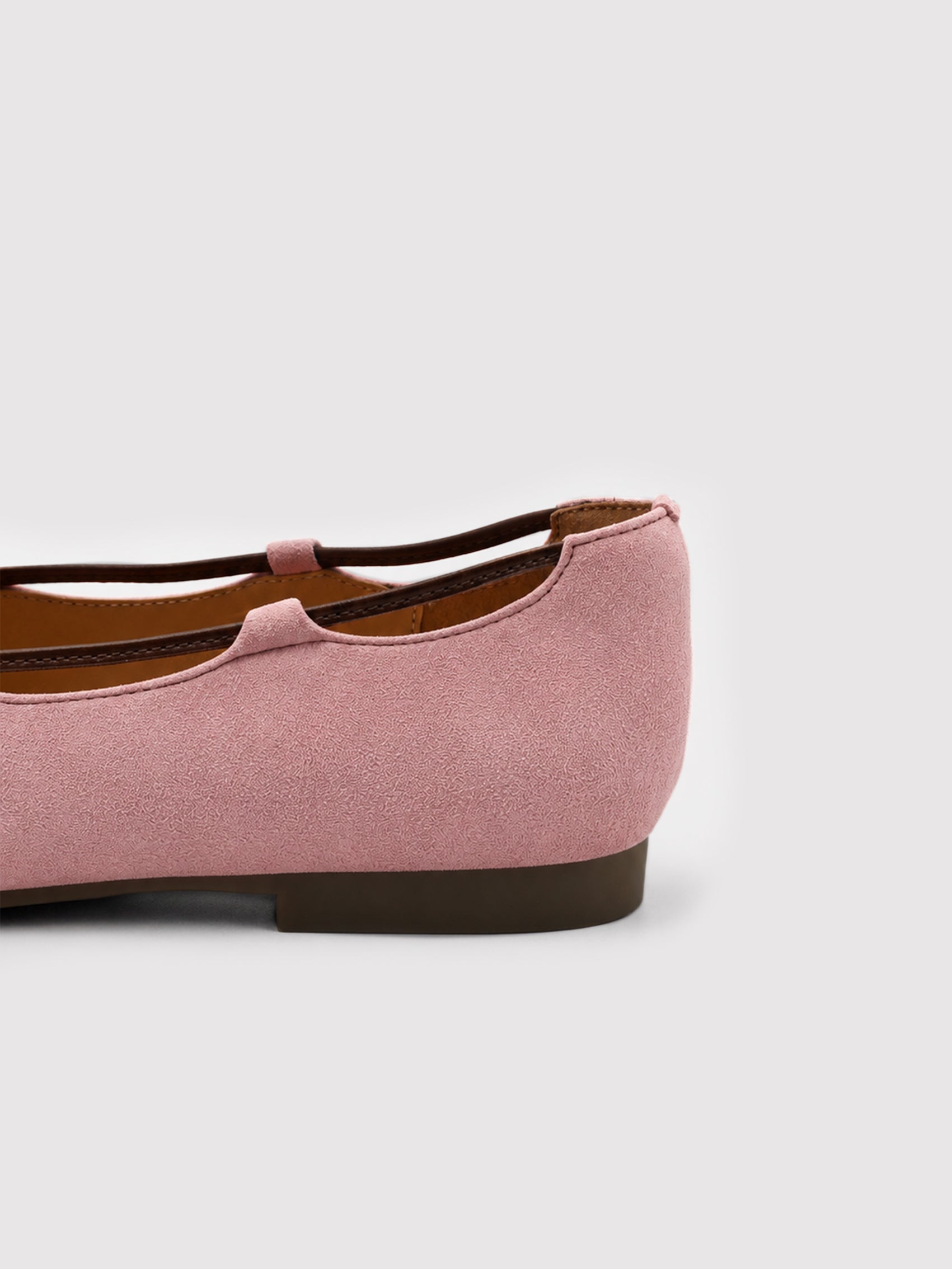 Blush Pink Suede Ballet Flats with Brown Bow Detail