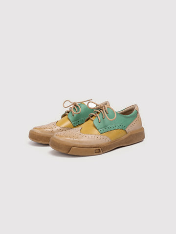 DANDY BLOCK Beige Multi-Color Leather Brogue Derby Shoes