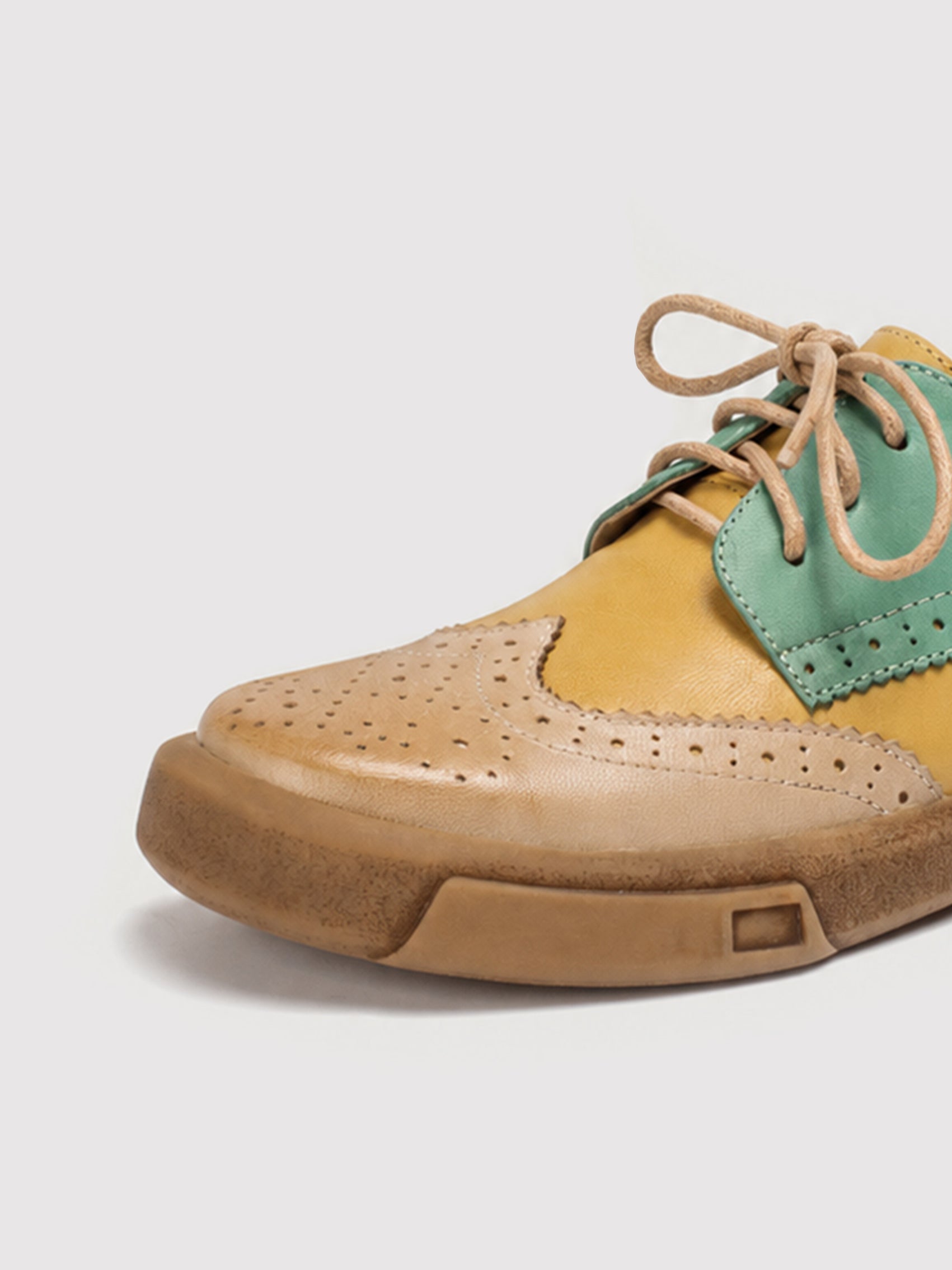 DANDY BLOCK Beige Multi-Color Leather Brogue Derby Shoes