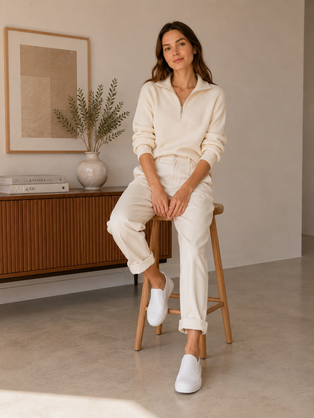 Infini Block White Leather Slip-On Sneakers