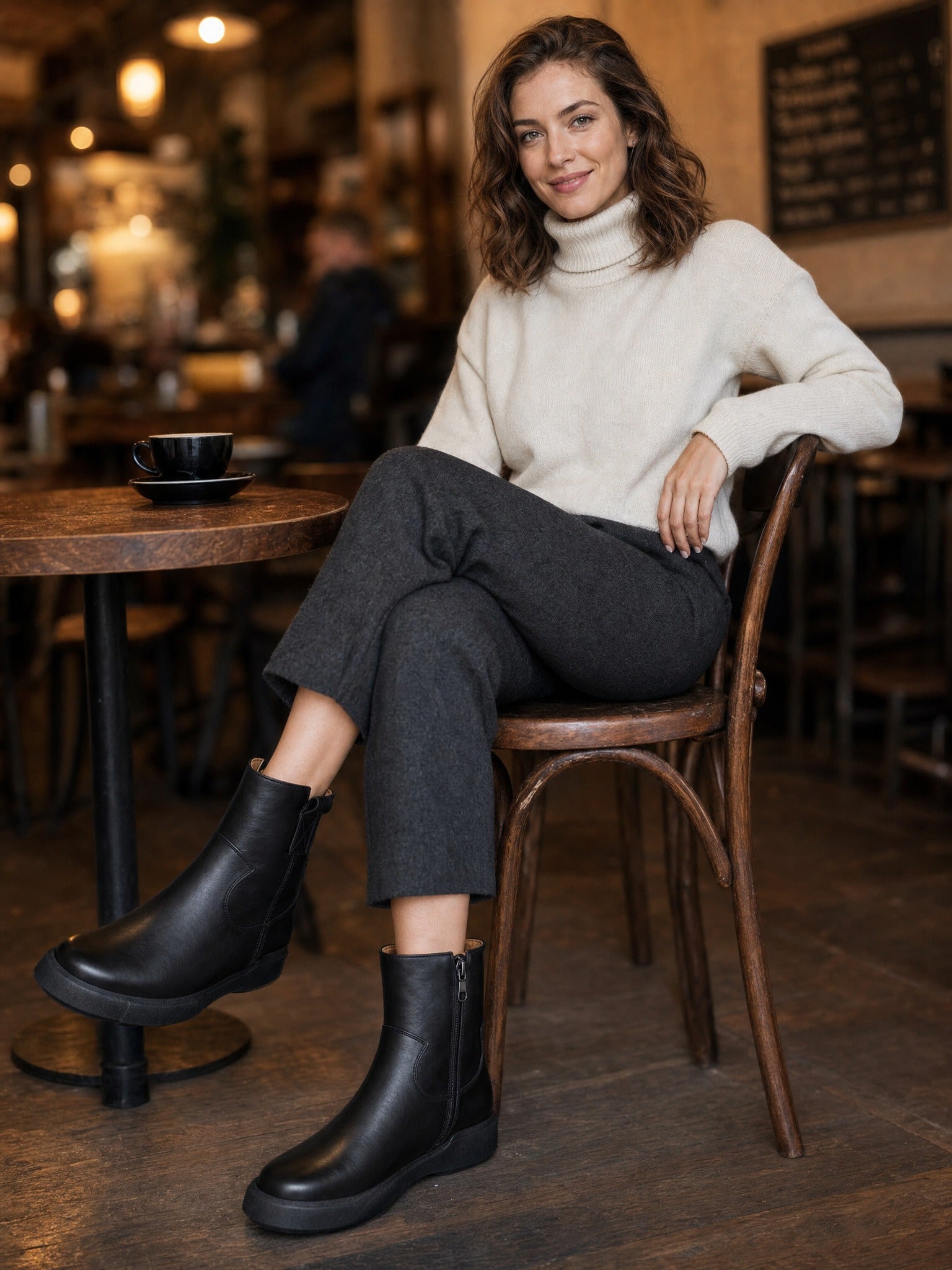 Minimalist Black Leather Ankle Boots with Functional Zipper