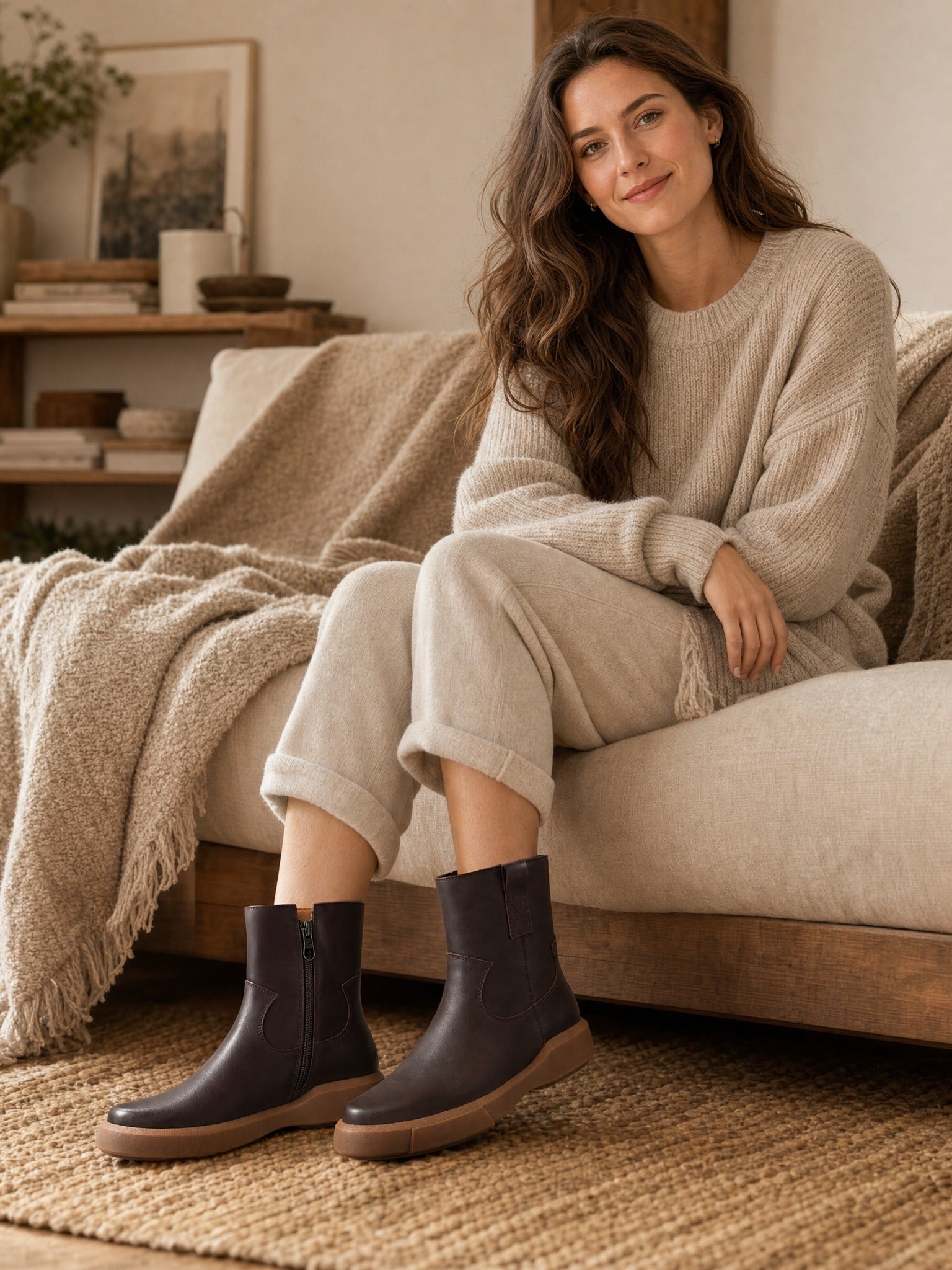 Minimalist Dark Brown Leather Ankle Boots with Side Zip