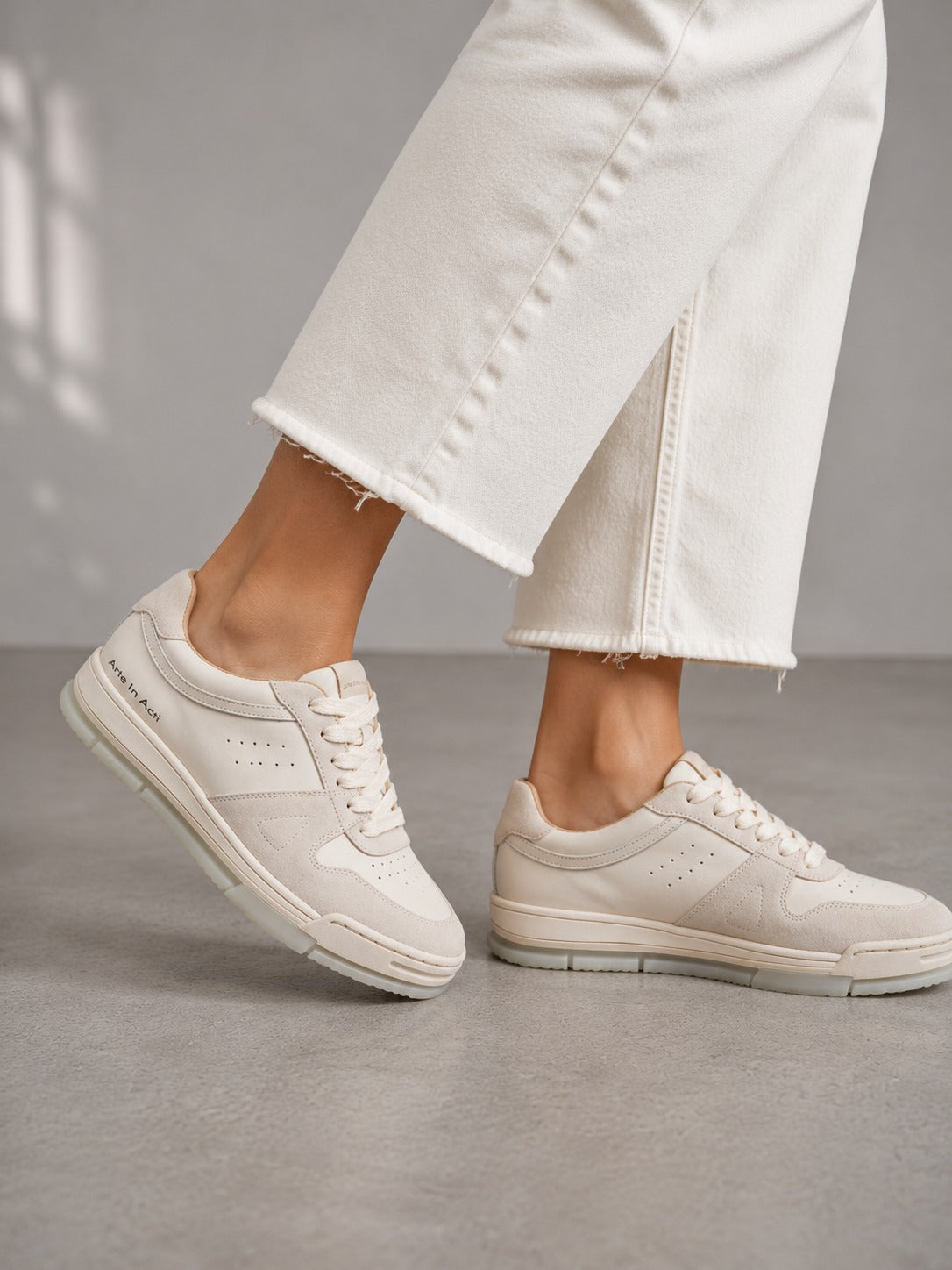 Cream Leather & Suede Low-Top Court Sneakers