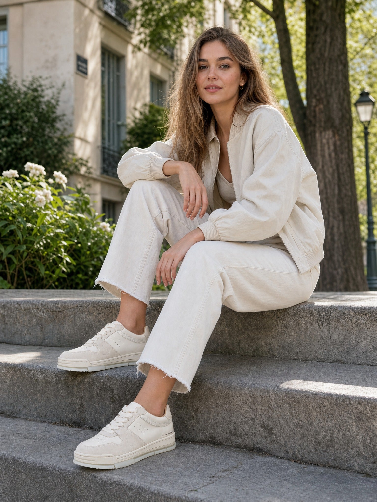 Cream Leather & Suede Low-Top Court Sneakers