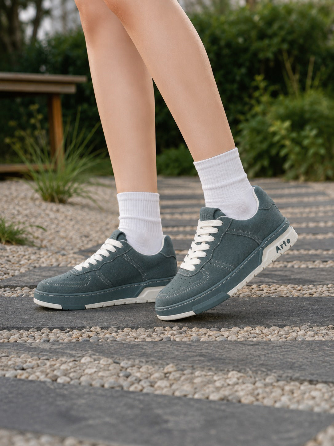 Vintage-Inspired Teal Suede Casual Shoes with Arte Branding