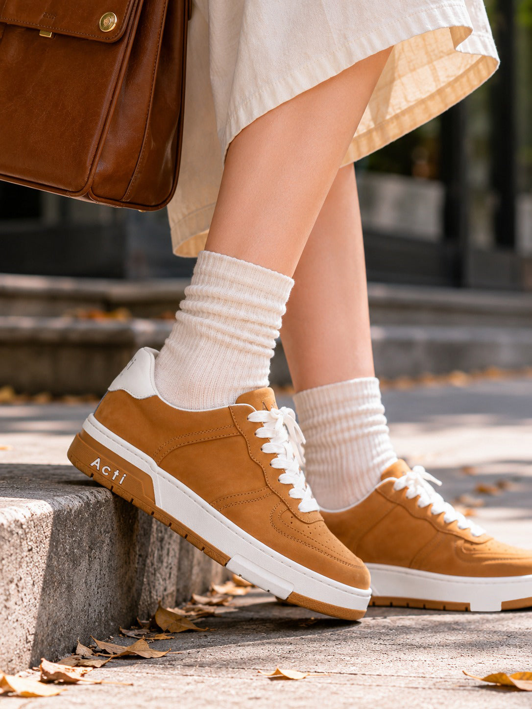 Arte Camel Court Sneakers with Off-White Accents