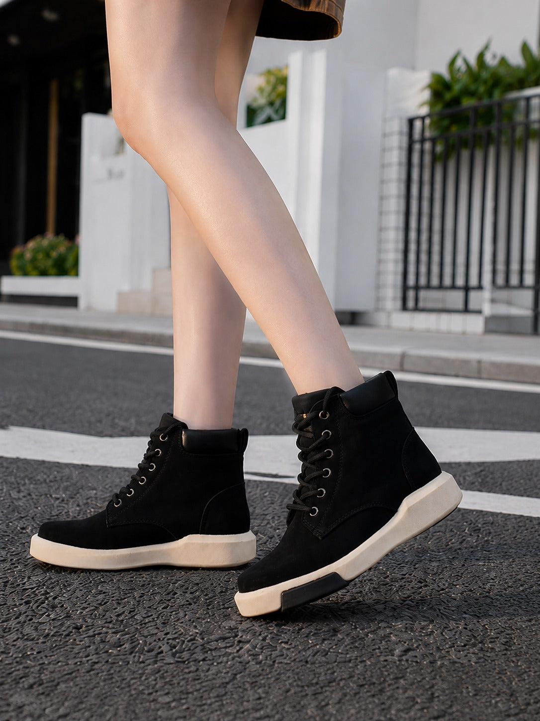 Modern Lace-Up Black Suede Ankle Boots