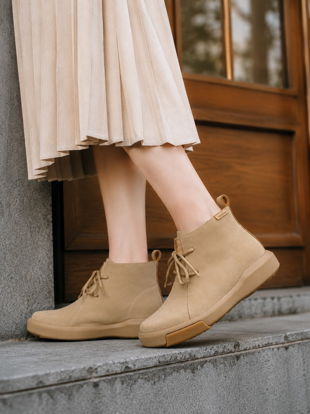 "Coastline" Beige Chukka Boots with Logo Detail