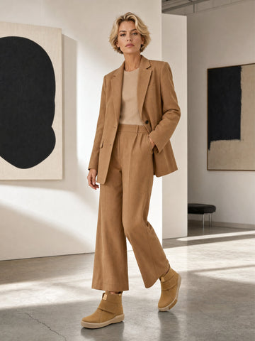 Camel Nubuck Ankle Boots with Strap Detail & Two-Tone Sole