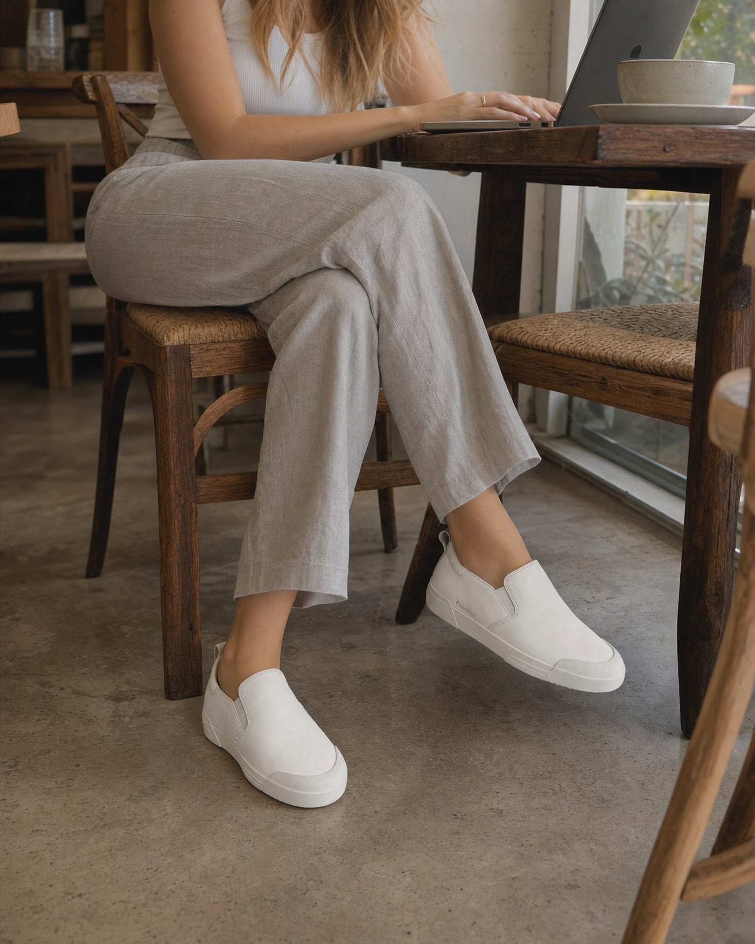 Infini Block White Leather Slip-On Sneakers